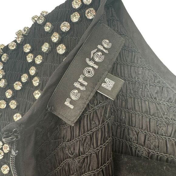 Retrofete Harlowe Crystal Embellished Jeweled Black Mini Party Dress Size Medium - Picture 6 of 11